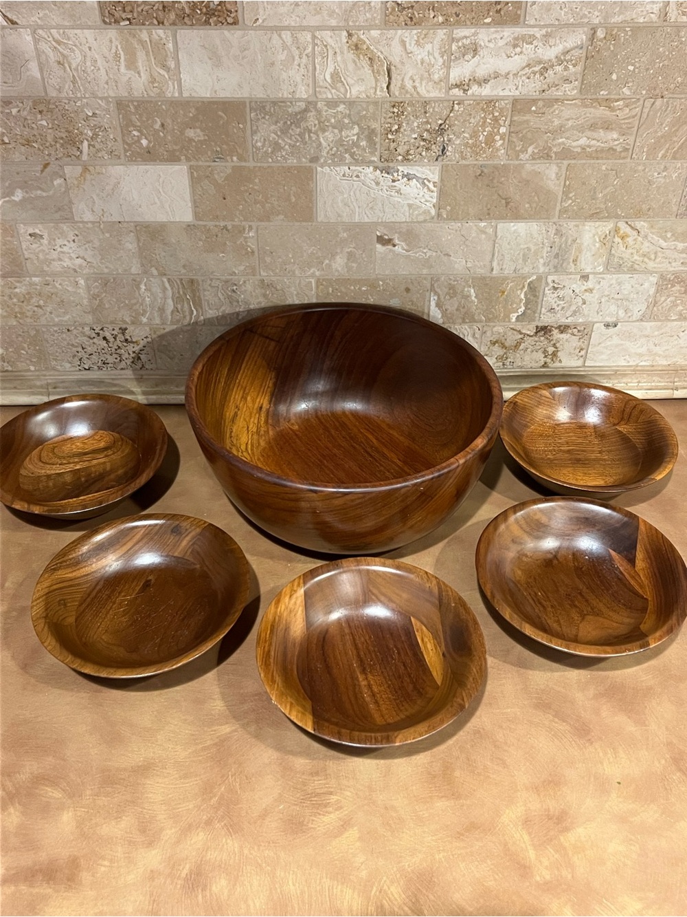 Vermillion Vintage Walnut 6 Piece Salad Bowl Set - Rich Brown